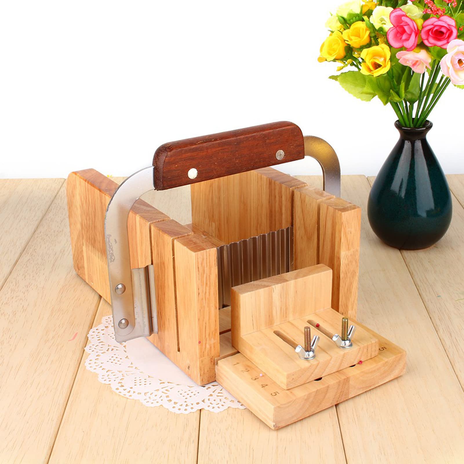 Juego de cortador de jabón de madera profesional con deflector ajustable, cuchillas de acero inoxidable, kit de fabricación de jabón hecho a mano para artesanos y artesanos