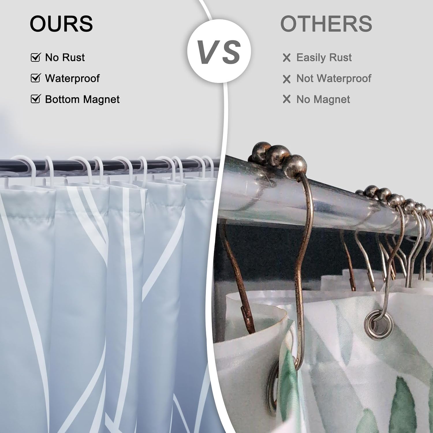 Punkray Ombre Blue Shower Curtain for Bathroom with Hooks, White Shower Curtain Set, Stripe Bath Curtains Decorative Shower Curtains Water Repellent Washable, 72 x 84