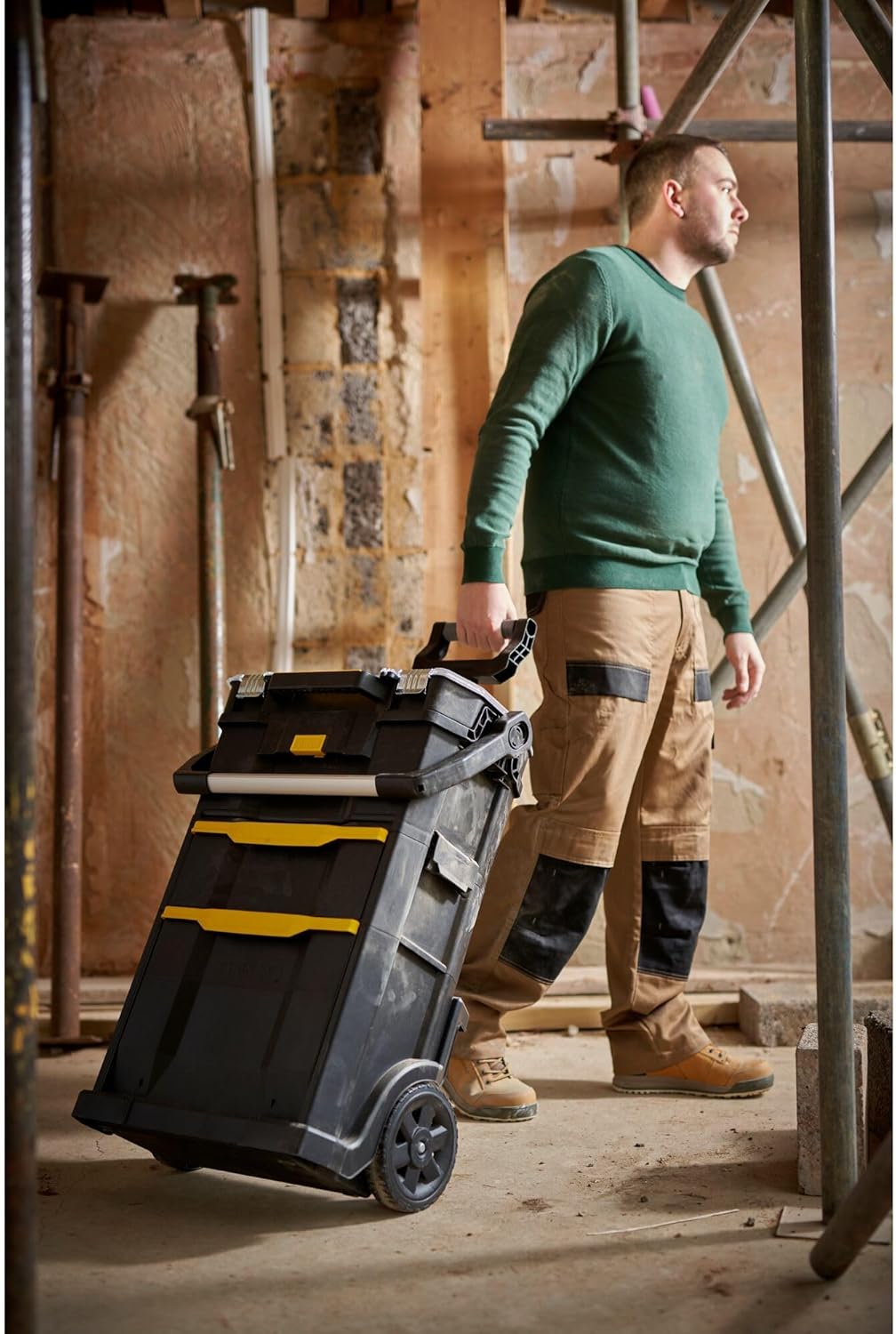 STANLEY 2-in-1 Rolling Workshop Tool Box Empty Tool Box (53 x 75.60 x 32 cm, Tool Carrier with Organiser Attachment, with Two Large Compartments, Telescopic Handle, Made of Robust Plastic) STST1-79231