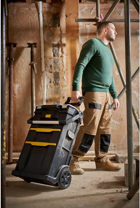 STANLEY 2-in-1 Rolling Workshop Tool Box Empty Tool Box (53 x 75.60 x 32 cm Tool Carrier with Organiser Attachment with Two Large Compartments Telescopic Handle Made of Robust Plastic) STST1-79231