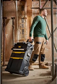 STANLEY 2-in-1 Rolling Workshop Tool Box Empty Tool Box (53 x 75.60 x 32 cm Tool Carrier with Organiser Attachment with Two Large Compartments Telescopic Handle Made of Robust Plastic) STST1-79231