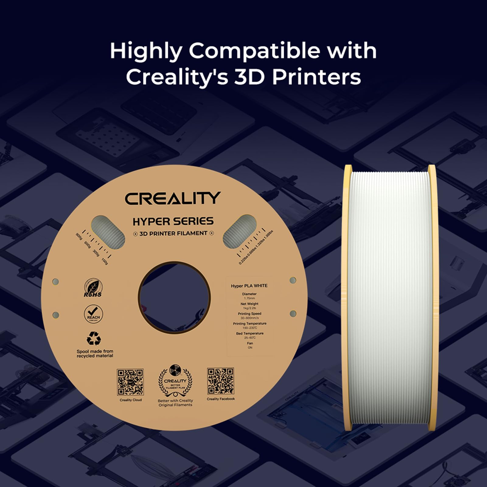Hyper PLA Filament 1,75 mm High Fluidity 3D Printing Material Stabilna szpula do wytłaczania Rozmiar 1 kg (2,2 funta) Dokładność +/-0,03 mm, standardowy 1 rolka, szary Maiju