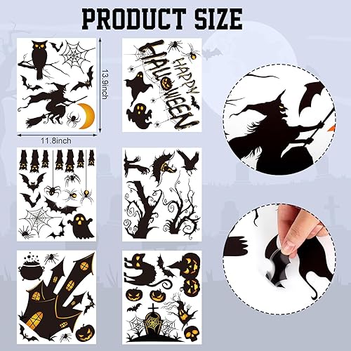 Miniatura 2 de AnyDesign Calcomanías de pared de Halloween, calcomanías de pared de murciélagos y castillo antiguo, calcomanías de arte de pared extraíbles para