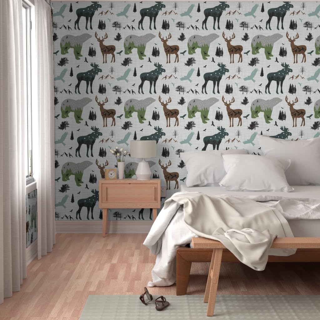 Peel & Stick Wallpaper Swatch - Arctic Woodland Animals Forest Alaska Mountains Adventure Bear Moose Custom Removable Wallpaper by Spoonflower