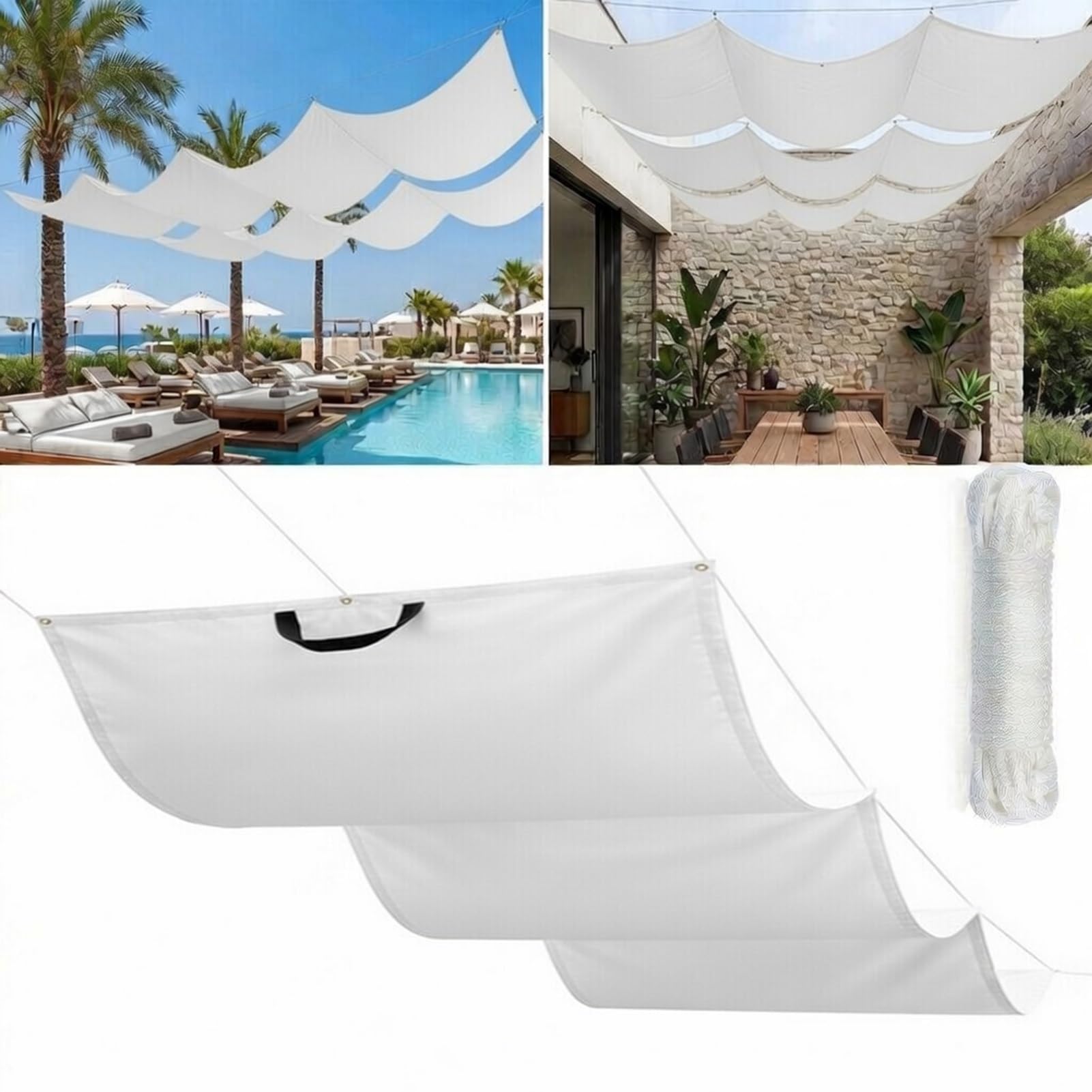 Toile-ombrage rétractable vague anti-UV avec cordes de fixation