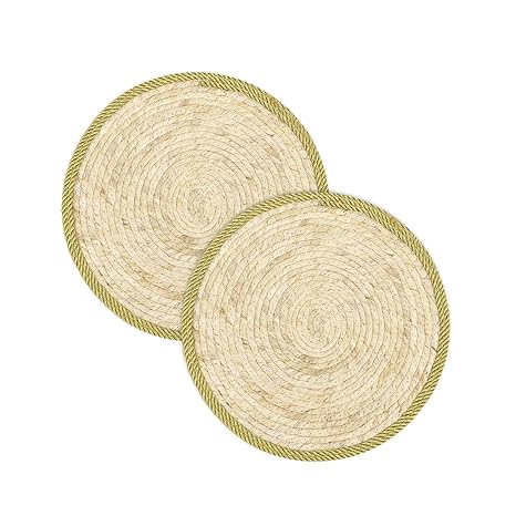 HomeStorie Braided Straw Centre Table Mats Round Placemats, 12 Inches, Set of 2 (AR3930*2)