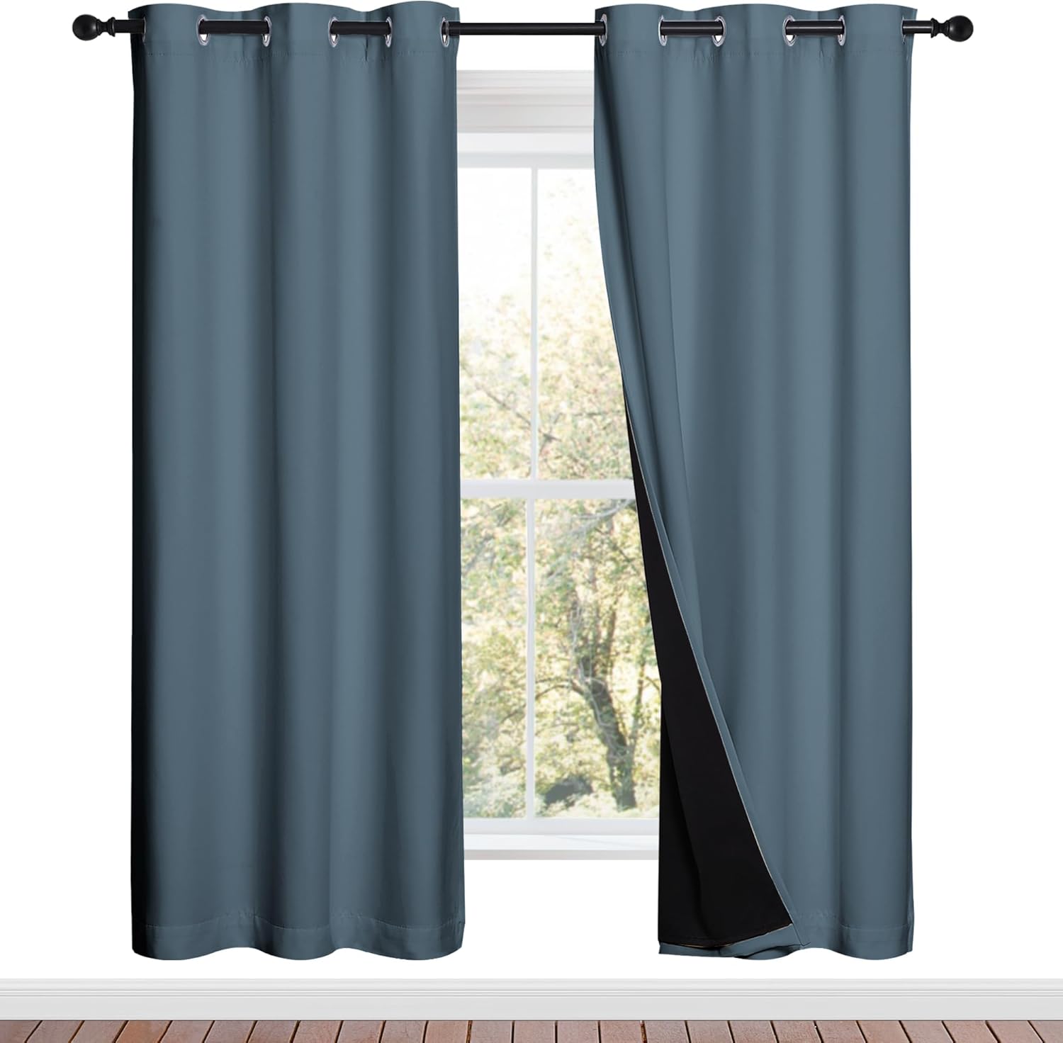 NICETOWN Blackout Window Curtain Panels, Smoky Blue, 2P, 42"W x 72"L