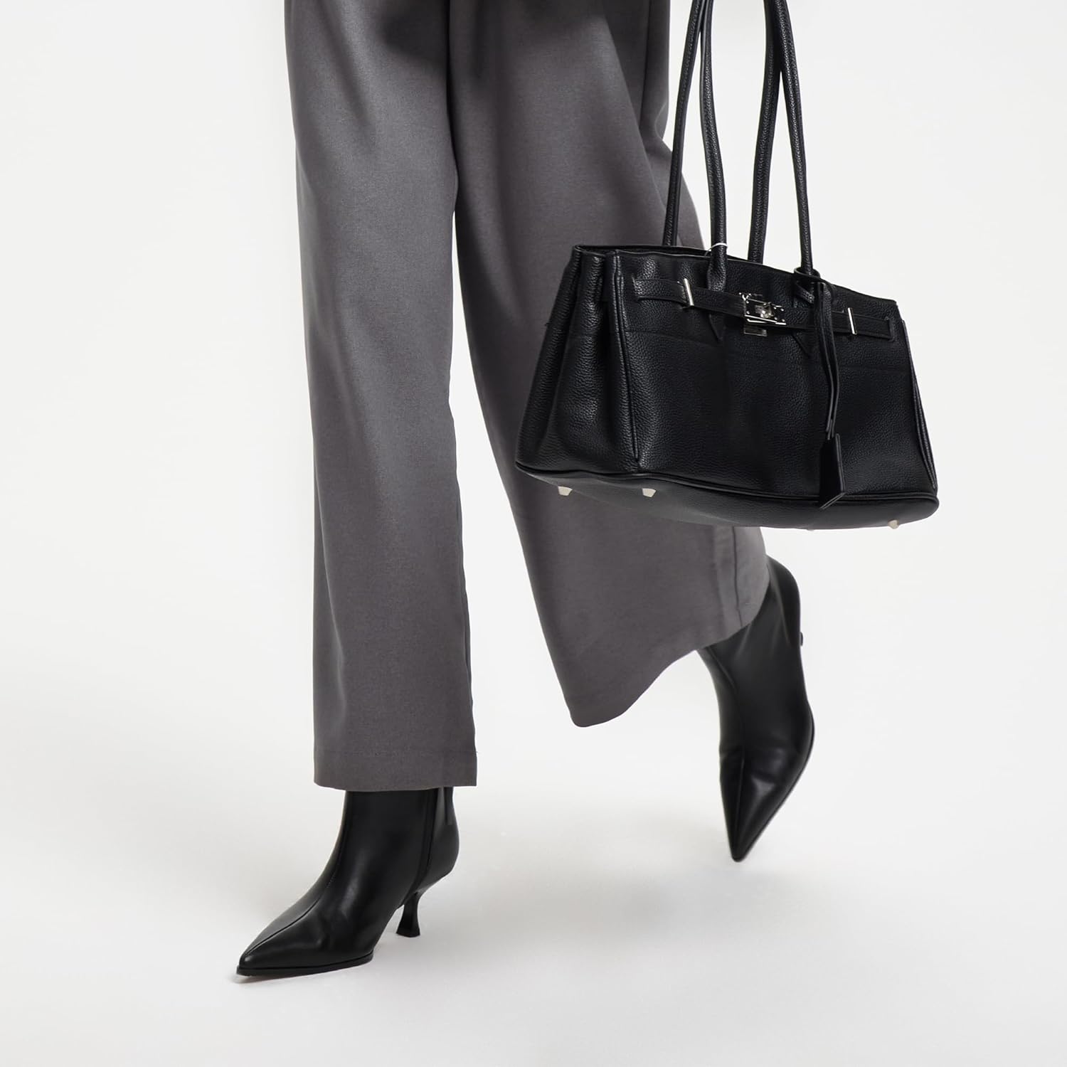 Womens Kitten Heel Boots, Pointed Toe Stiletto Faux Leather Mid Calf Ankle Booties for Women, Elegant Dress Boots for Fall & Winter Outfits - Image 4