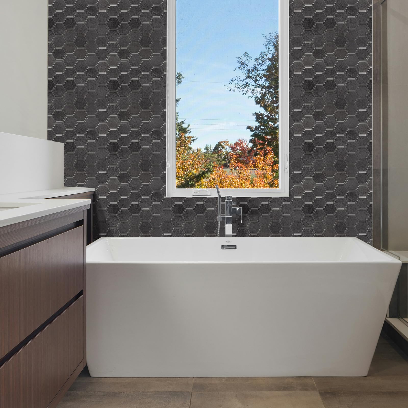 10 Blatt Hexagon Peel and Stick Backsplash für Küche, Upgrade, Premium Extra Dickeres Design, 3D Selbstklebende Wandfliesen, große Klebefliesen für Küche und Bad (30,5 x 30,5 cm)