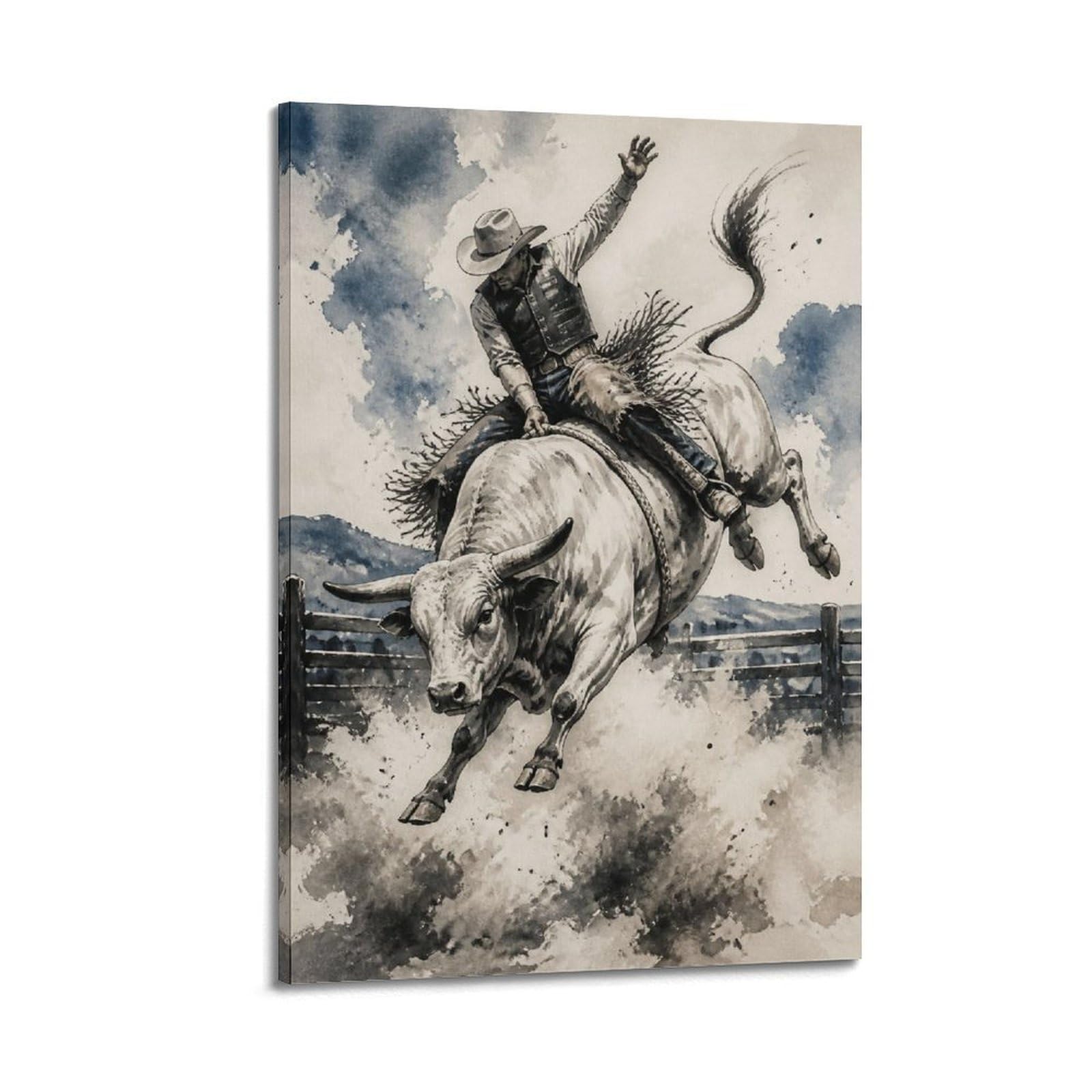 OKAHYS Impression sur toile style rodéo Bull Rider Sports occidentaux - Impression sur toile moderne pour famille, grotte d'hommes, salle de jeux, chambre de garçons et de filles - 40 x 60 cm