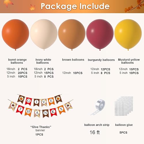 Miniatura 3 de Janinus Kit de arco de globos de Acción de Gracias con pancarta de "Given Thanks", globos de otoño naranja oscuro, marrón, borgoña para Acción de