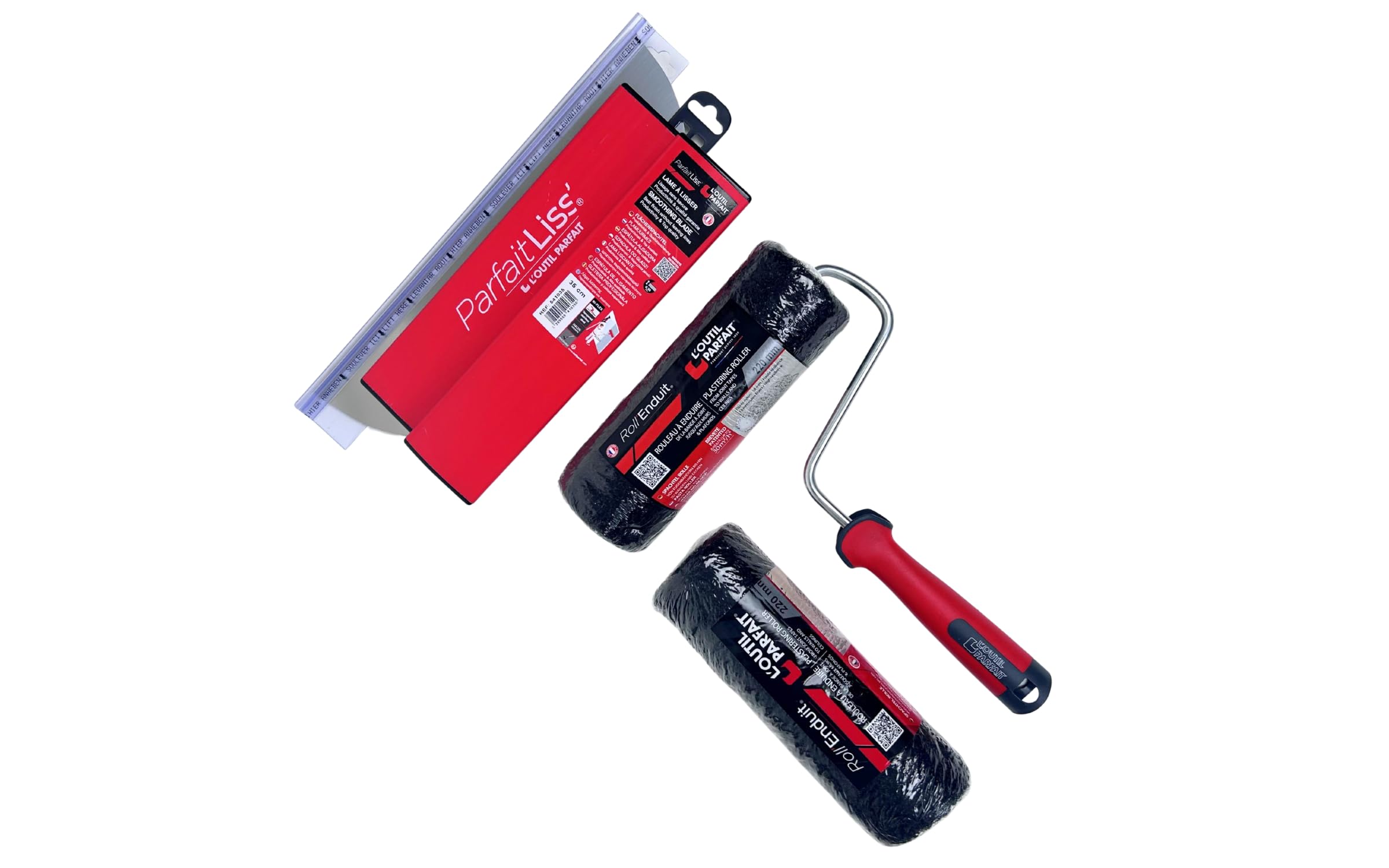 L'OUTIL PARFAIT Kit Plaquiste ParfaitLiss®, Lame à Lisser 35 cm, Rouleau Roll'Enduit 220 mm avec Recharge