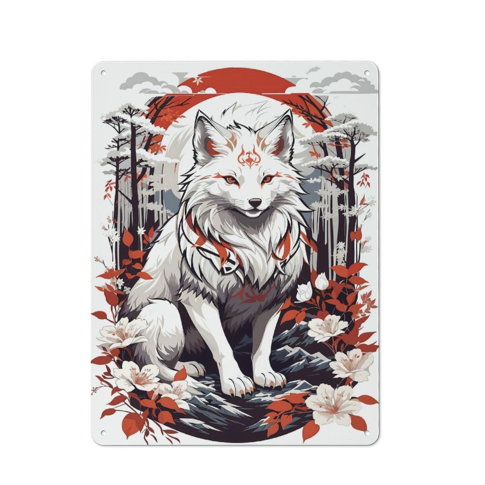 Junmoney Kitsune Fox Mask 40X30cm Retro-Style Tin Sign With For Garage Or Workshop, For Vintage Wall Decor Fans, For Metal Sign Collectors
