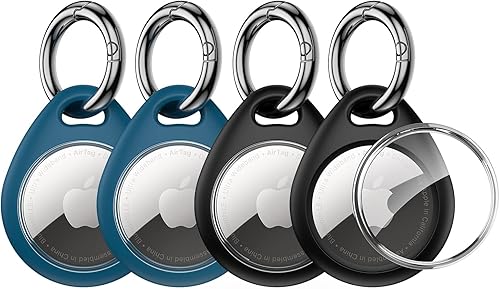 UNBREAKcable AirTag Holder for Apple - 4 Pack Air Tag Case [Fit Tightly Design] [Easy to Install] [Hold Securely] Waterproof TPU Protective Cover with Metal Keychain for Kids,Pet,Luggage,Backpack,Keys