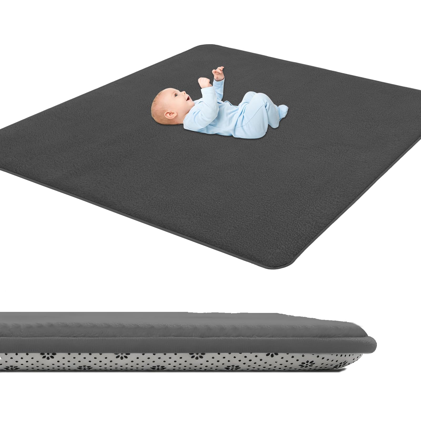 GmyoieqI Baby Crawling Mat 3 cm Thick, Children's play Mat Large Non-Slip 60 x 100 cm Low Pile Nursery Rugs & Carpets for Children's Room Living Room Bedroom Yoga Mat Tatami Playroom Dark Grey