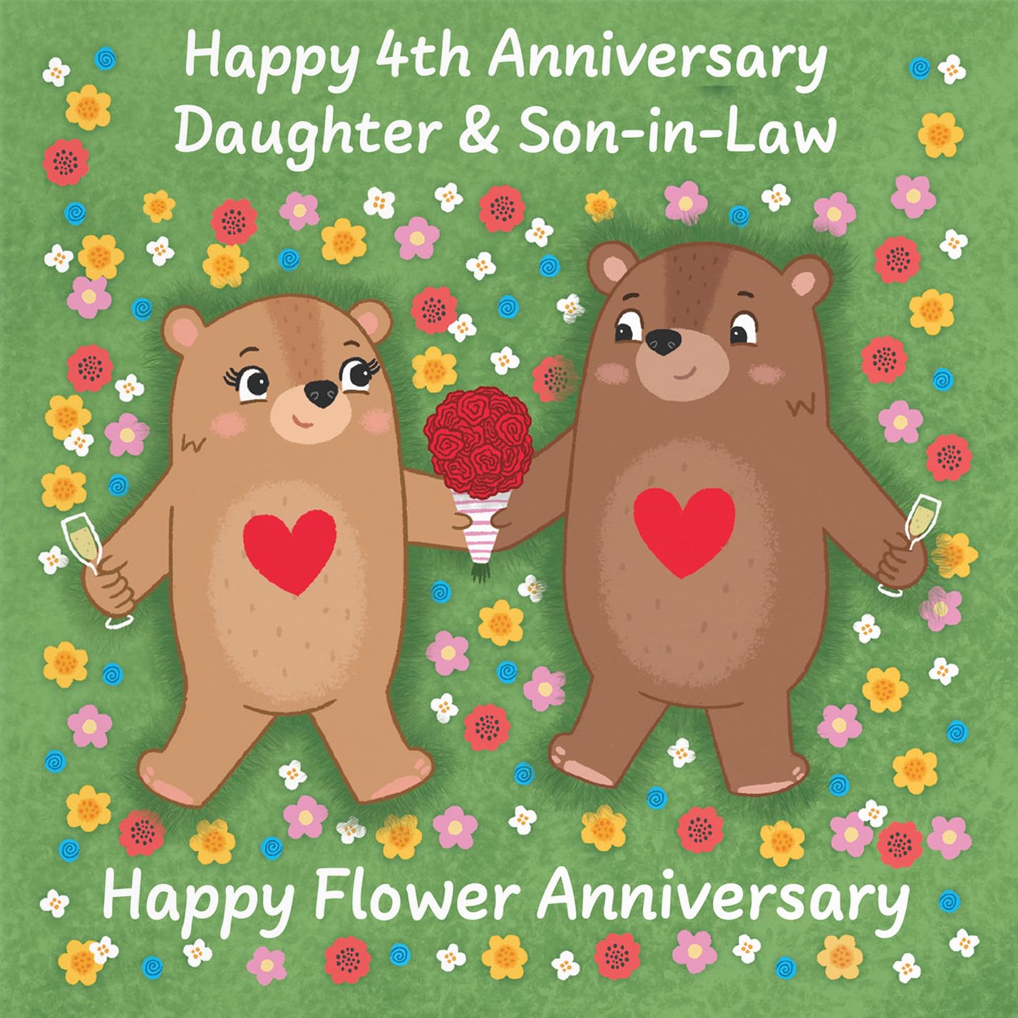 Hunts England, Daughter And Son In Law 4th Anniversary Card, Flower Anniversary, Fourth Anniversary, 4 Years - Image 2