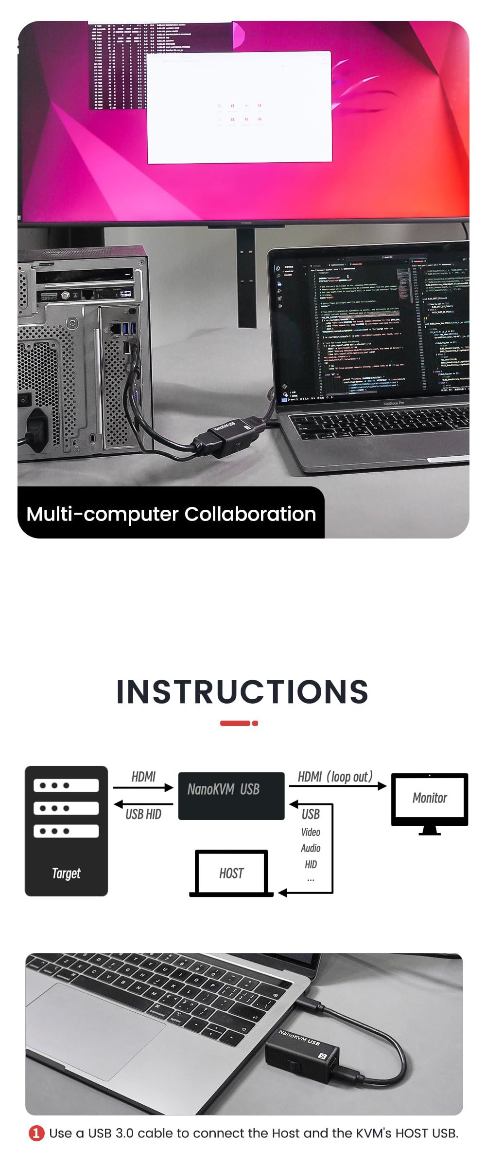 Sipeed NanoKVM-USB - Juego de mantenimiento de servidores, colaboración multidispositivo, KVM USB 4K de bolsillo para SBC, conmutador USB A, captura de vídeo 1080P, HDMI 4K en y salida de bucle (Kit1