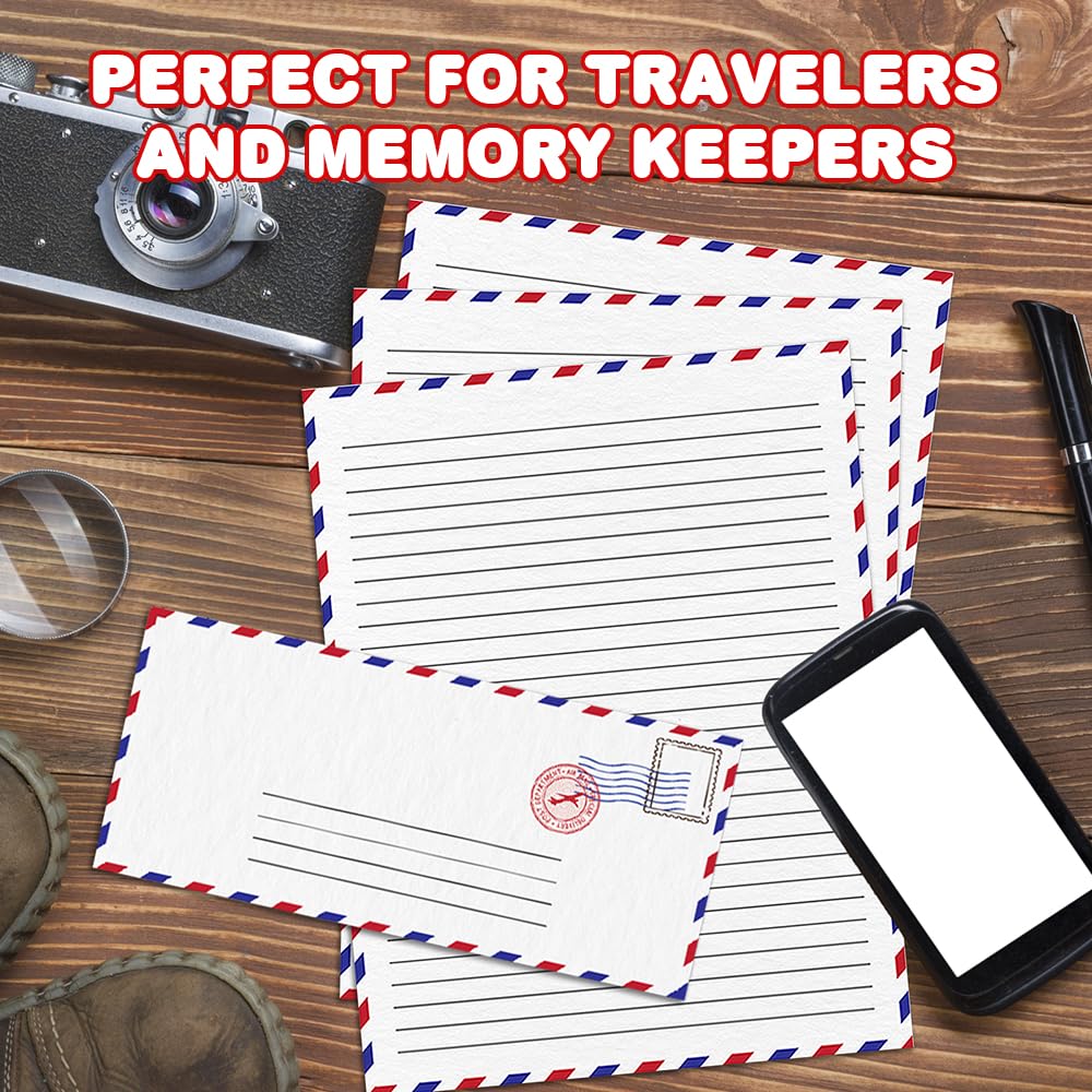 ArtCreativity 100 Pieces Vintage Stationery Paper and Envelopes Set - 50 Double Sided Airmail Sheets and 50 Envelopes - Pen Pal Stationery Letters and Envelopes with Air Mail Design - Image 6