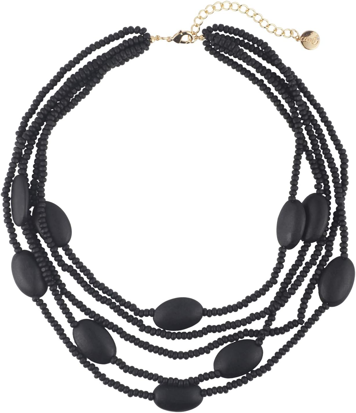 Multi Color 5 Layers Wood Beads Strand Statement Necklace for Women Chunky Collar (N0019)