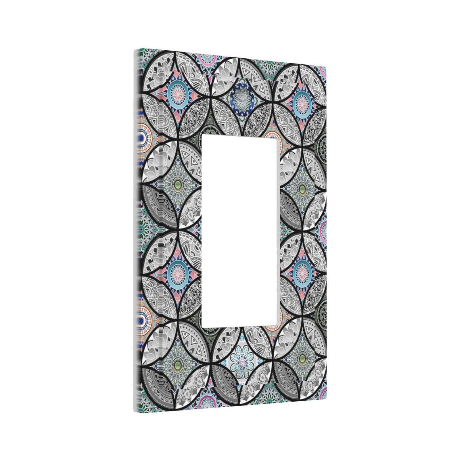 Sghxwp Decorative Outlet Covers Colorful Morocco Tiles Texure Boho Mandala Floral 1 Gang Single Decora GFCI Device Light Switch Cover Plate 1 Rocker