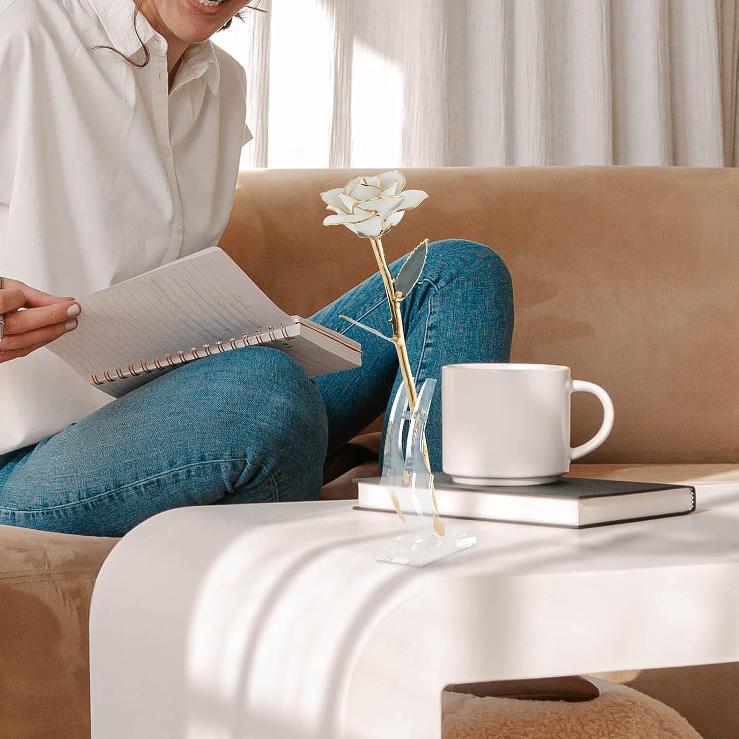 SW White Gold Rose Gifts for Women Wife,24k Gold Dipped Real Rose Lasted Forever with Stand for Her,Christmas,Valentines Day, Mothers Day, Birthday - Image 2