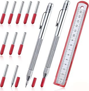 2 Pcs Tungsten Steel Scriber with Magnet Replaceable Tip Scriber Tool with Extra 10 Replacement Marking Tip 1 Ruler Etching Engraving Pen