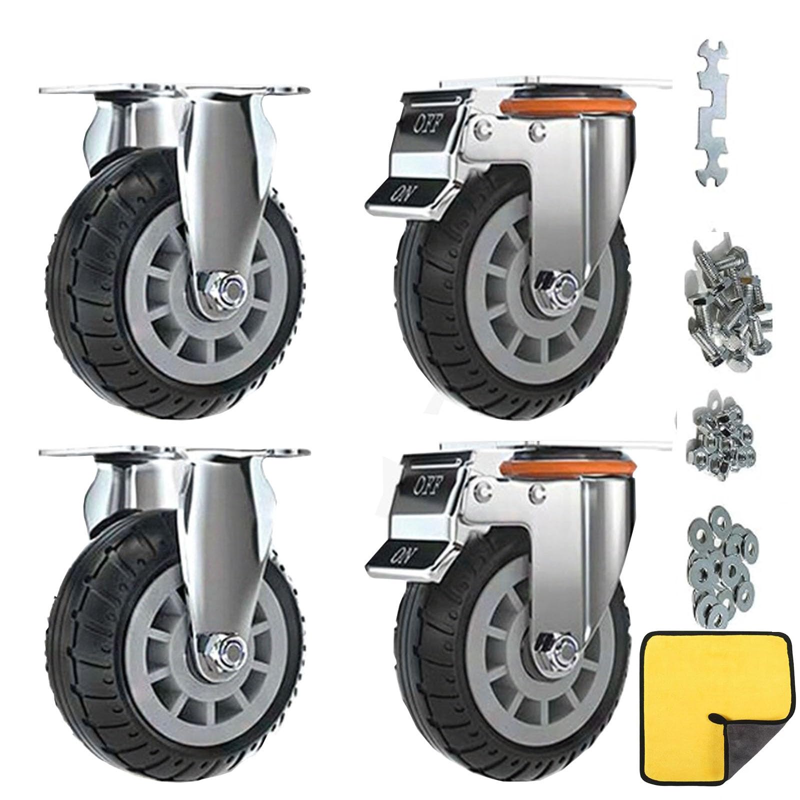 4" Rotelle,con bloccaggio doppio di sicurezza, set di 4, Heavy Duty, carico massimo 2000LBS, per carrello, mobilia, banco da lavoro (nero, 10cm/4 ", 2 Ruote fisse + 2 Ruote con freni)