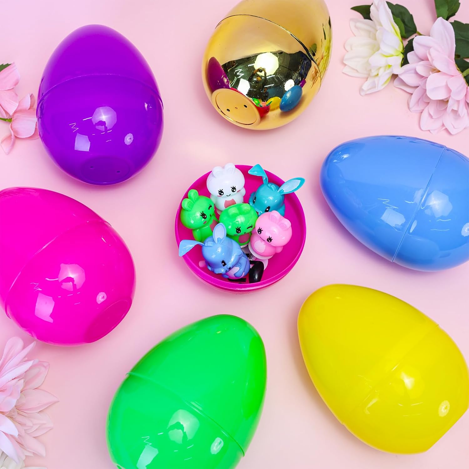 MGparty 12 Pcs 6 Inch Easter Eggs Fillable Large Plastic Easter Eggs with 2 Golden Eggs, Jumbo Empty Eggs for Easter Egg Hunt Basket Stuffers Party Favors Classroom Prizes and Easter Decorations