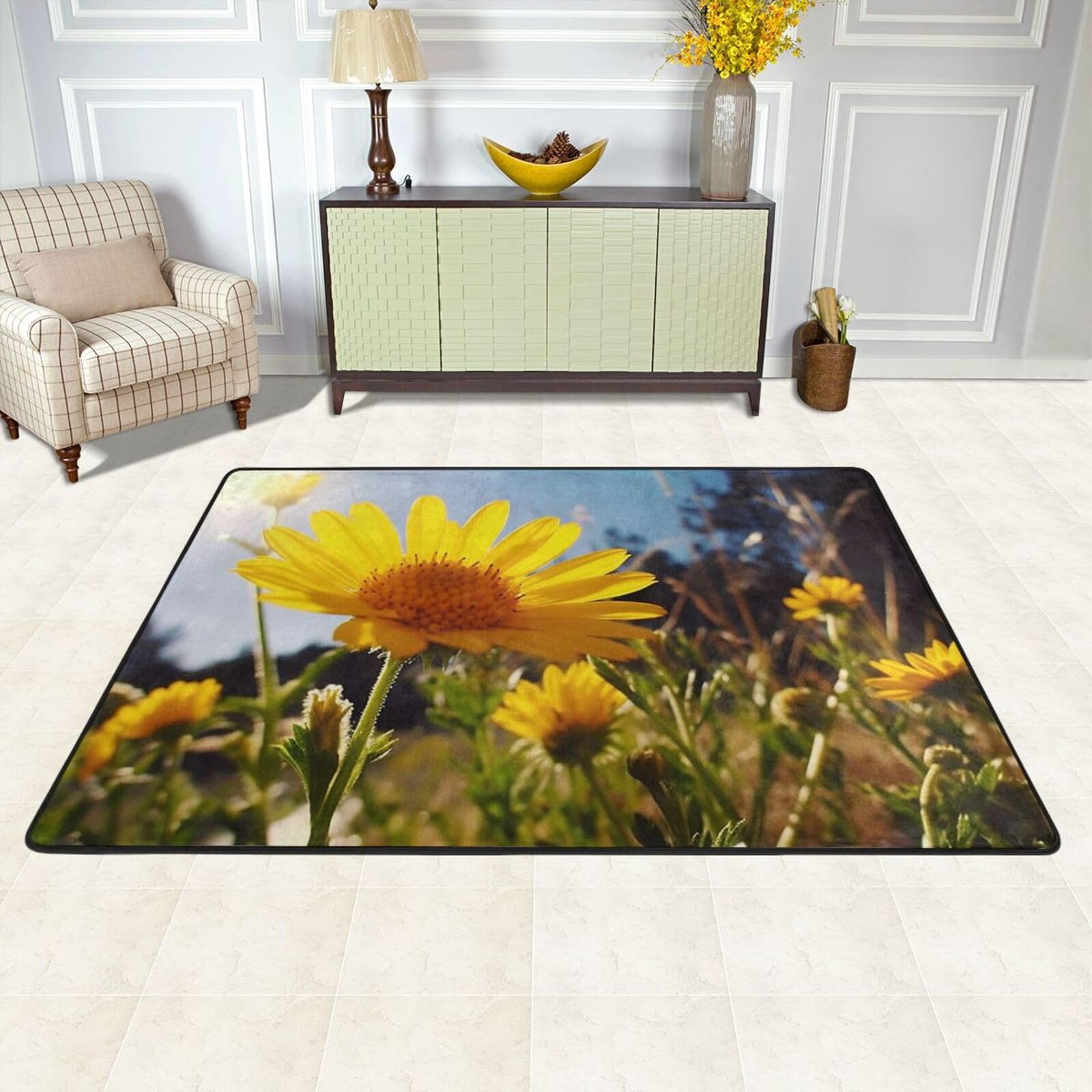Tapis de sol motif fleur jaune pour illuminer votre cuisine ou chambre