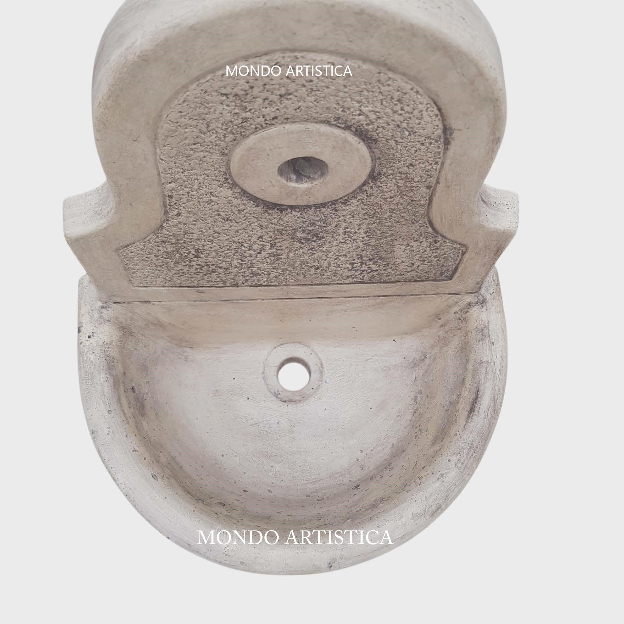 MONDO ARTISTICA Fontana da Parete Sospesa per Giardino, Cemento Bianco e Polvere di Marmo, Piccola, Per esterno altezza 48 cm