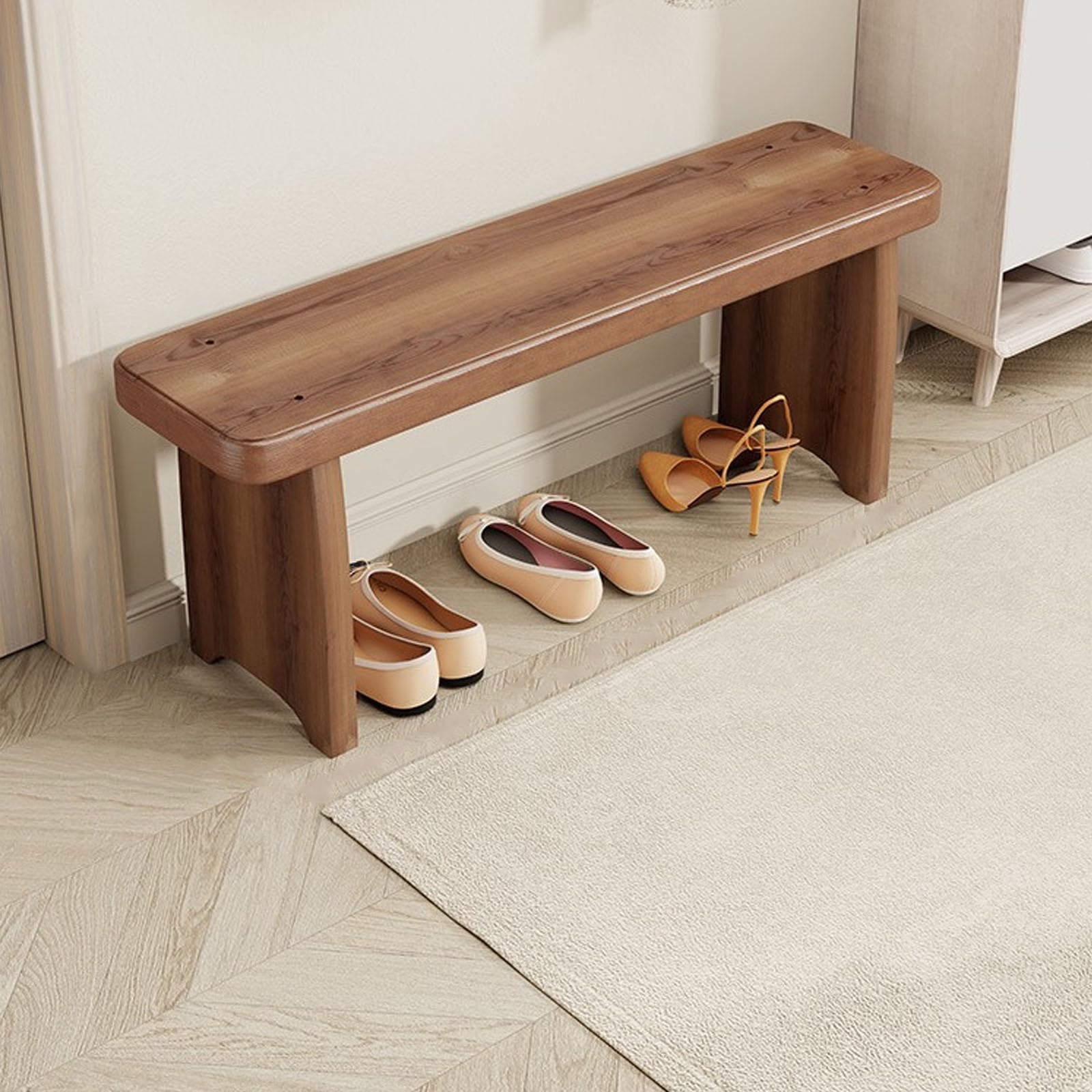 WJFTODAY Wooden Shoe Rack Bench for Entryway Small Indoor Shoe Storage Stool Solid Wood Shoe Changing Stool for Hallways Living Room & Bedroom 60cm
