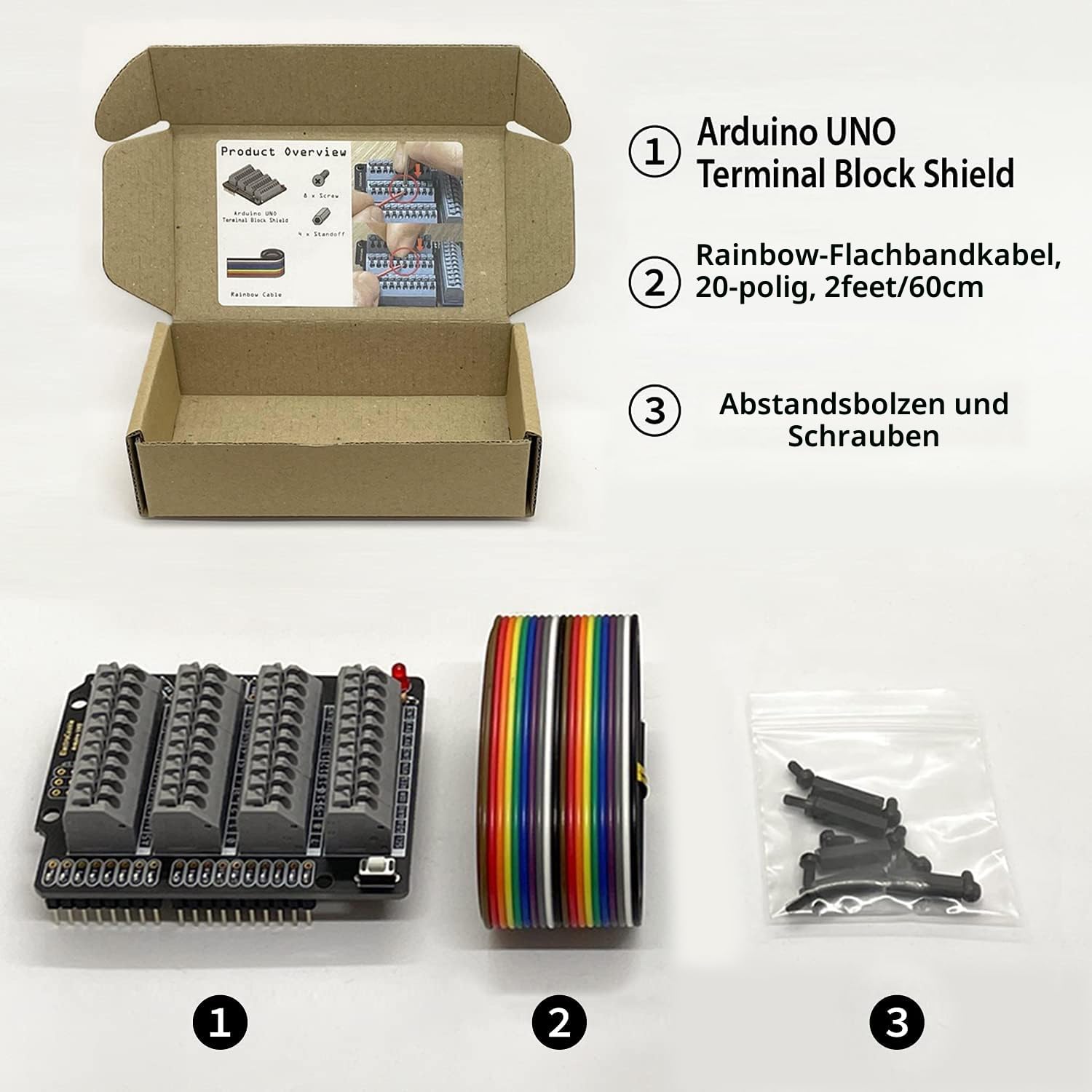 ELECTROCOOKIE Uno Terminal Block Shield Kit, kompatibel mit Arduino Uno R3, Push-in einfache Feder Connector Expansion PCB Modul