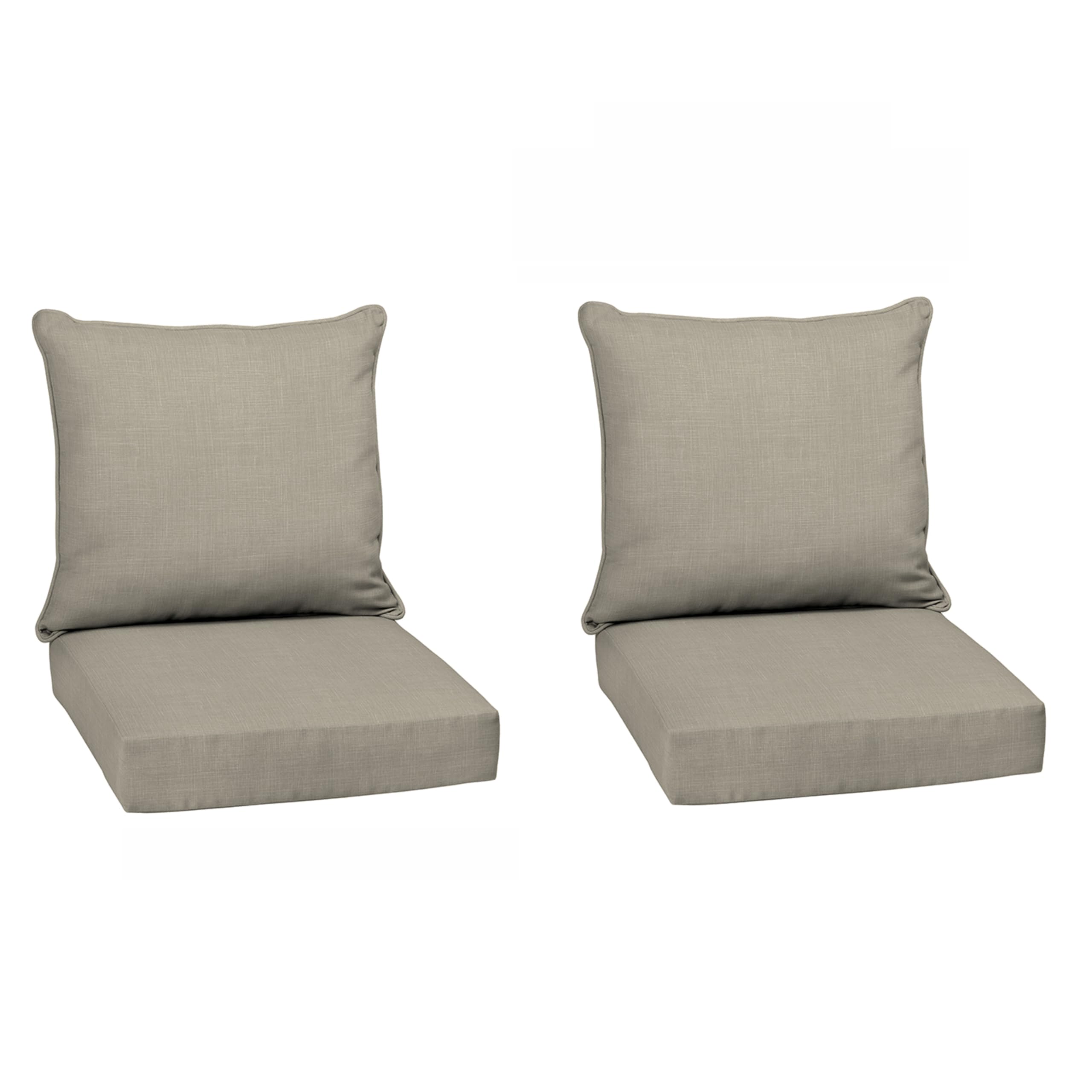 arden earthfiber outdoor deep seat cushion set (2-pack), 24 in x 24 in, weather-proof, rain-proof, fade resistant patio cushion for chair, sofa, and couch sandbar taupe texture
