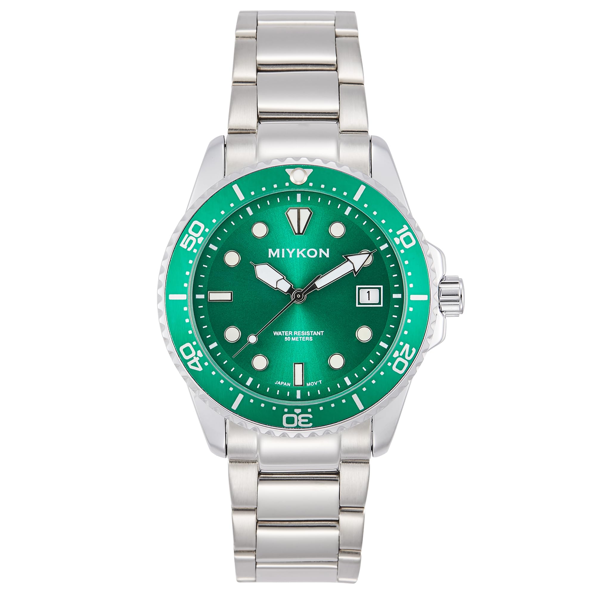 Miykon Herren Sport Taucheruhr Quickset Datum Leuchtende drehbare Lünette | Ionenpoliertes massives Edelstahl-Armband, Push-Faltschließe mit Sicherheitsschnalle, japanisches Quarz, 50 m wasserdicht
