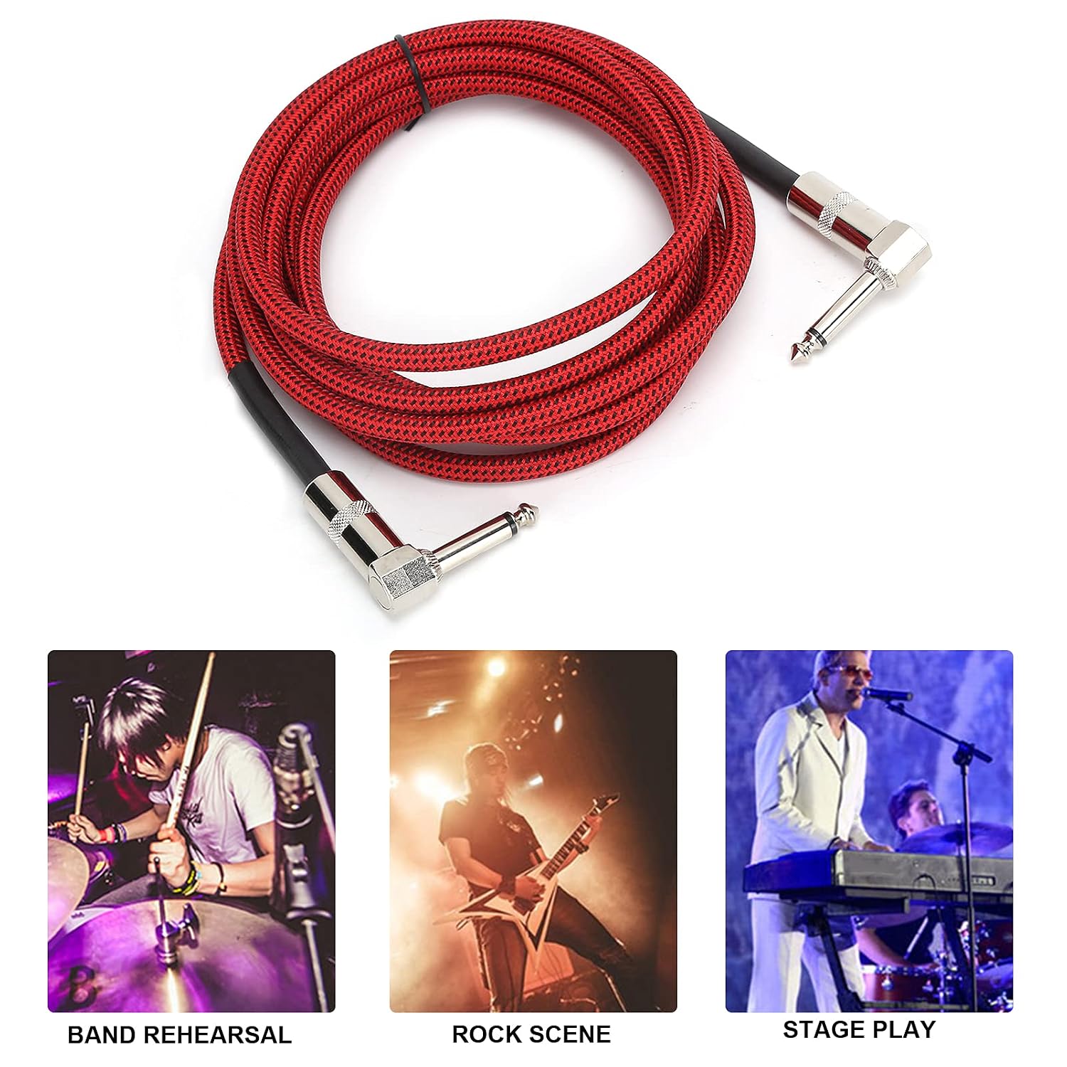 9.8ft Guitar Cable, 6.35MM Male Right Angle Jack, Electric Guitar Cable, Low Noise, for Mixers, Power Amplifiers, Microphones, Stage Audio, Plug and Play (JD6208)