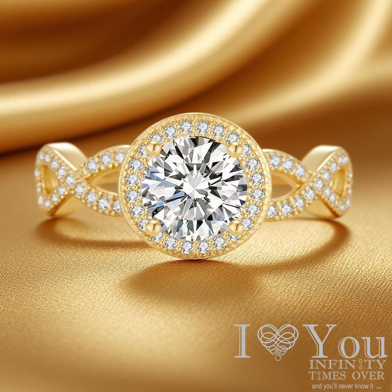 Anillo Infinito Ajustable para Mujer (50-60) - Moissanita de 1 Quilate - Plata de Ley 925 - Anillo de Compromiso y Boda - Incluye Caja Regalo