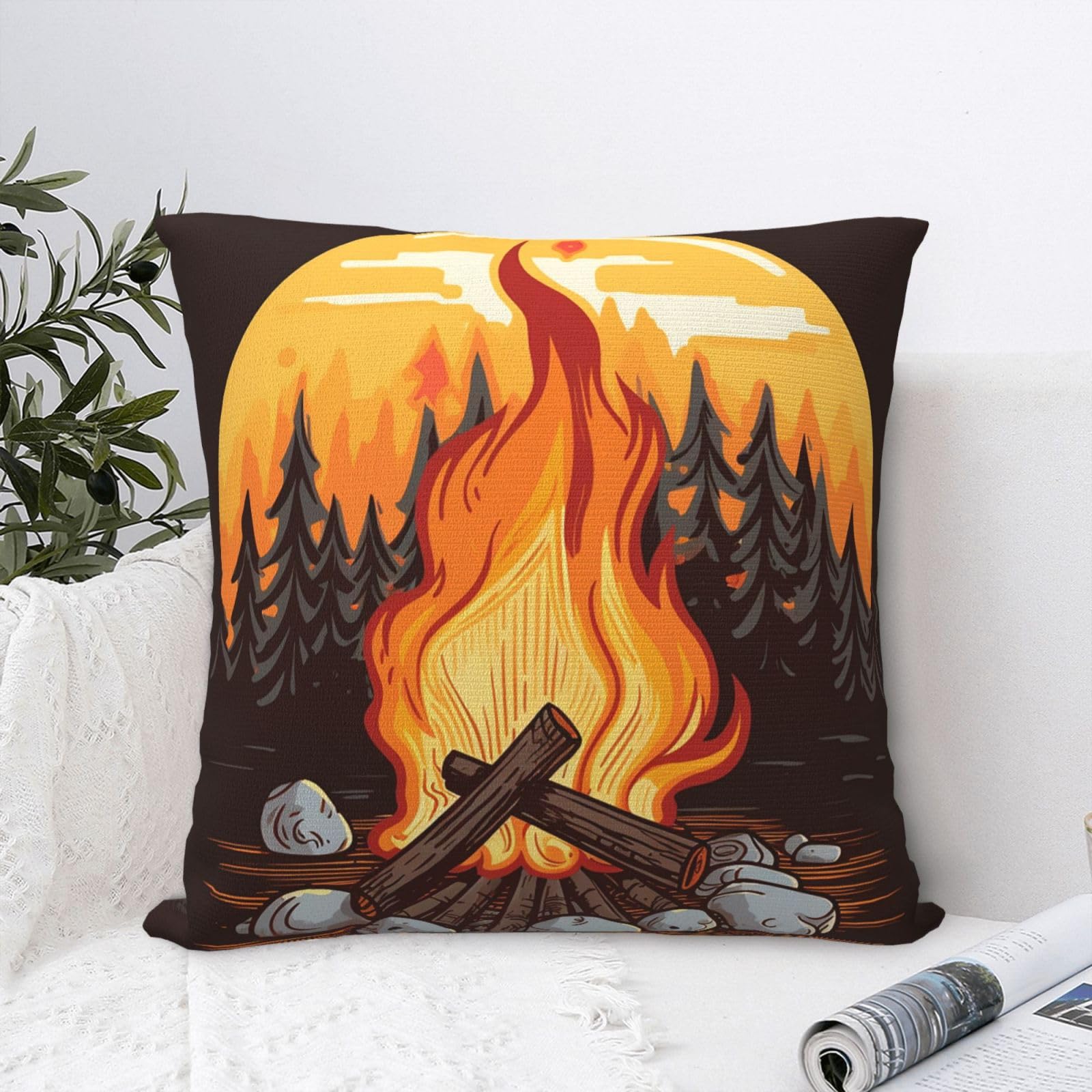 FodPand Luxury Velvet Throw Pillow Covers 18"x18" Super Soft Decorative Pillow Cases - Bonfire Pillowcases Modern Lumbar Cushion Cases for Couch Sofa Bed Pillow Shams