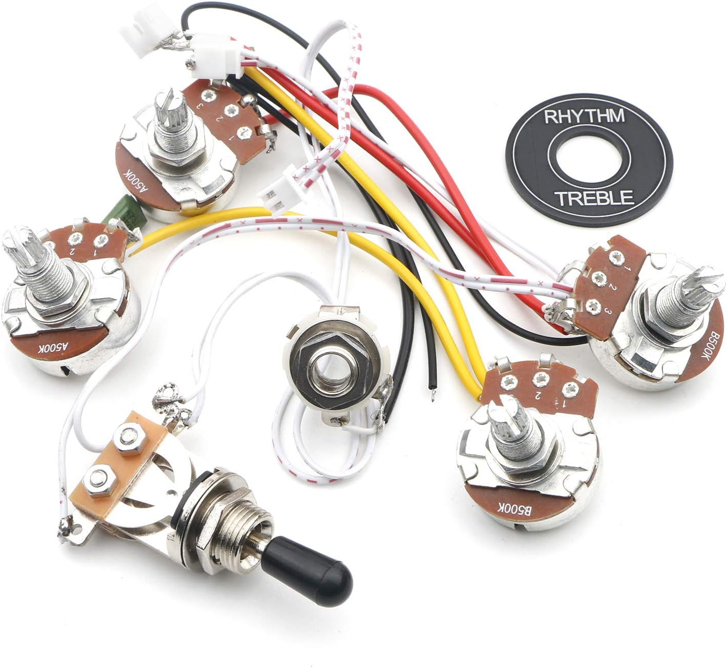 Swhmc Guitar Wiring Harness Kit LP 2V 2T 3 Way Toggle Switch Big 500K Pots Jack Les Pual Style Black Tip Cap Electric Guitar Replacement