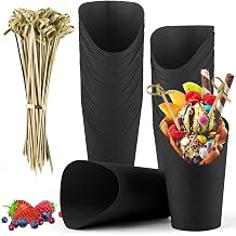 COIDEA 50 Pcs Charcuterie Cups with 100 Cocktail Picks, Disposable 12oz Kraft Paper Snack Cups, Appetizer Cups for Parties, Black