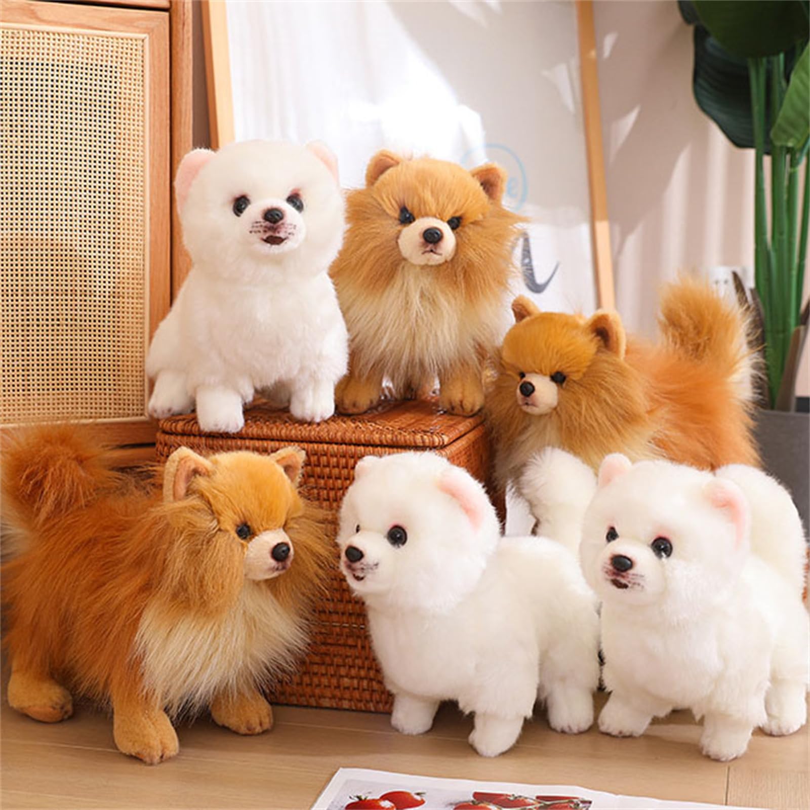 Plüschtier, Weiches Pomeranian-Hunde-Plüschtier, tierisches lebensechtes Hundeplüschtier, 26 cm(Brown Pomeranian)