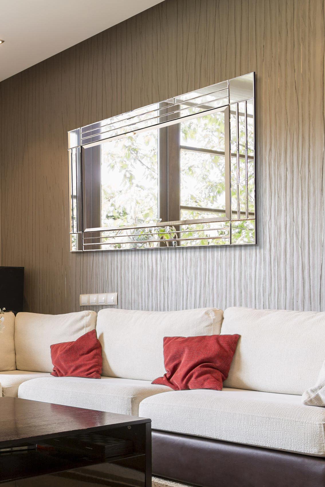 MirrorOutlet Modern Bevelled Triple Edge Modern Venetian Mirror, Silver, 120 x 80 cm