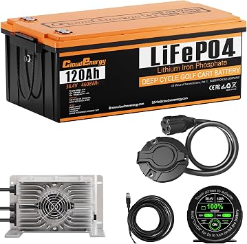 Cloudenergy 36V38.4V 120Ah LiFePO4 Golf Cart Battery with 20A Charger