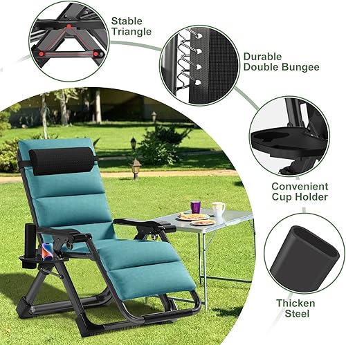 Miniatura 4 de Zero Gravity - Silla reclinable, sillas de patio, reclinables plegables ajustables con cojín extraíble, reposacabezas y soporte para tazas, silla