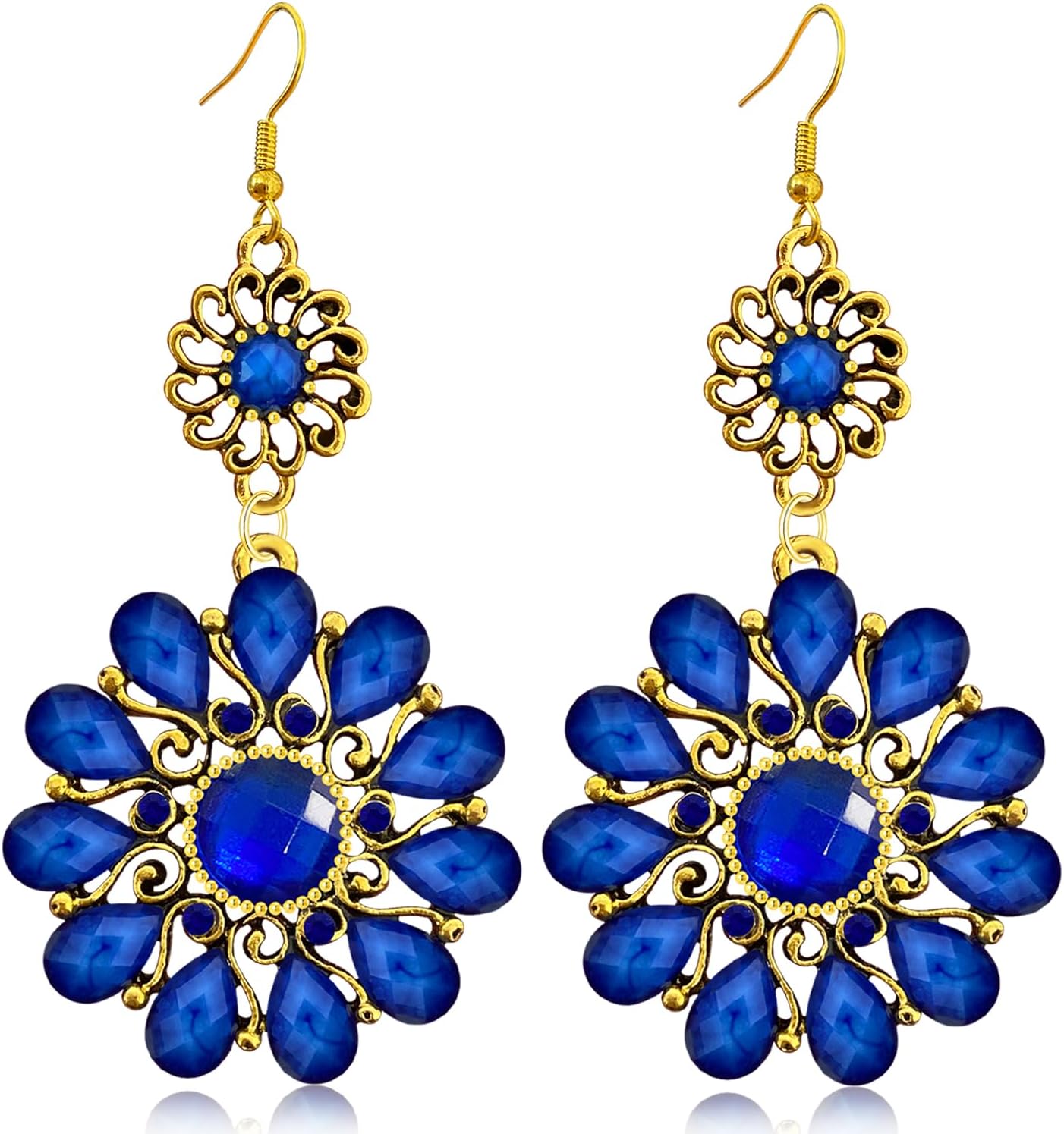Bohemian Vintage Sparkly Crystal Flower Dangle Drop Earrings Retro Floral Rhinestone Chandelier Earring For Women
