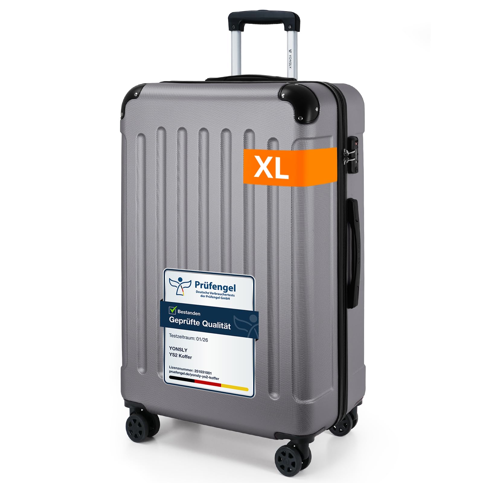 YONSLY Gepäck Reisekoffer, Trolley Rollkoffer Handgepäck, Hartschalenreisekoffer mit 360° Lenkrollen, Zahlenschloss, Mehrstufiger Teleskopgriff