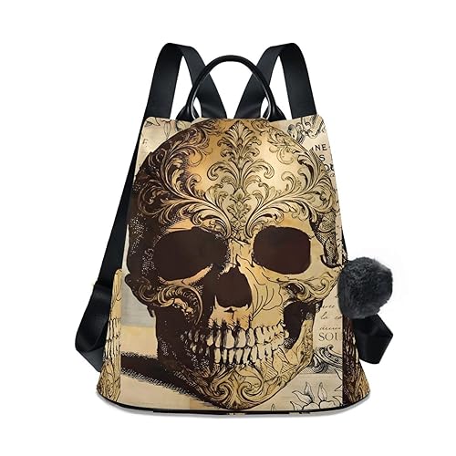 ALAZA Skull Floral Tatto Halloween Backpack Purse for Women Anti