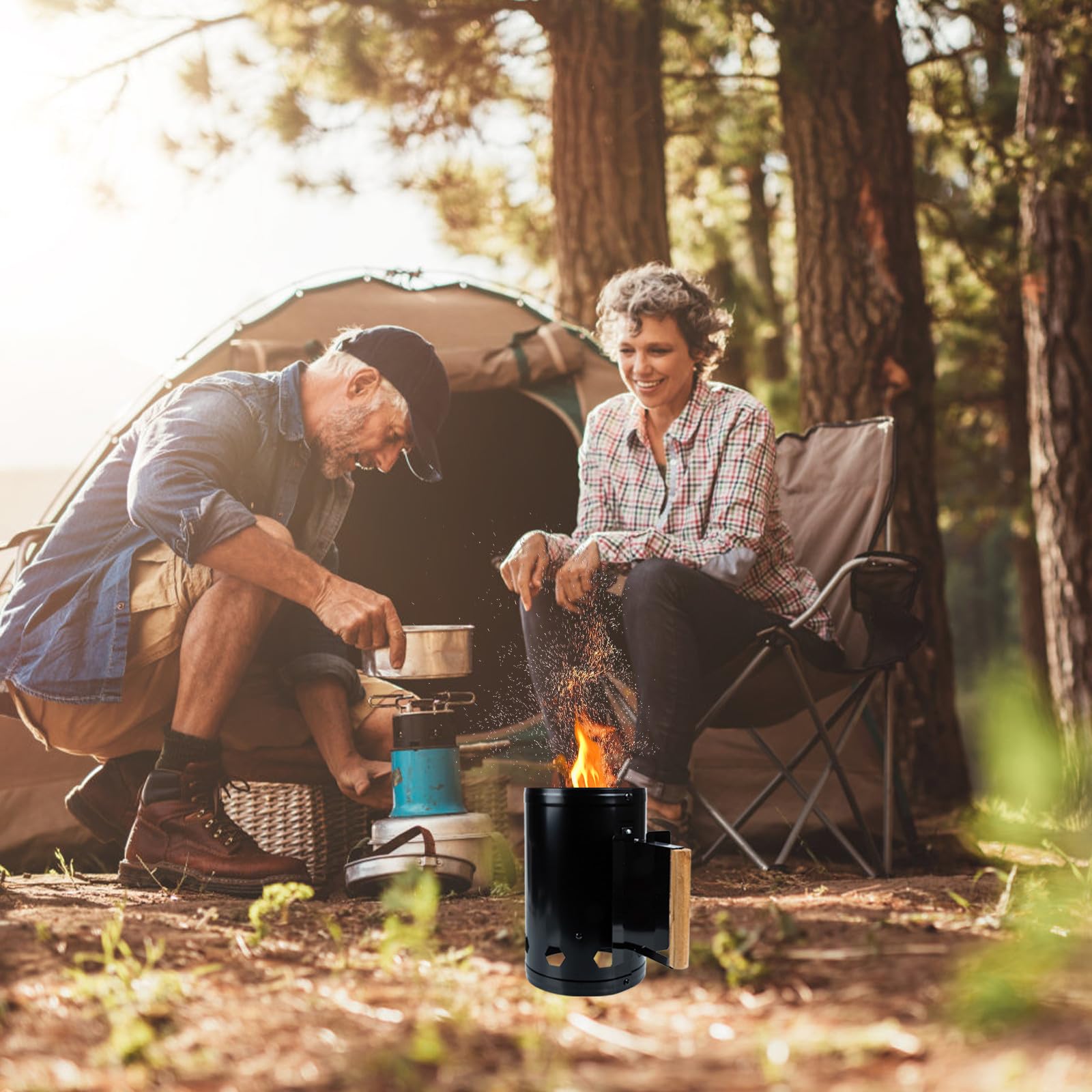 Barril de ignición de carbón Encendedor de Chimenea de carbón para Camping y Asar al Aire Libre, con ventilación de Aire, Base Grande, para cocinar Camping