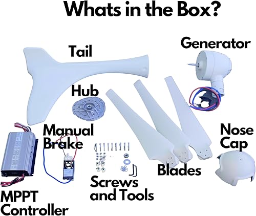Miniatura 5 de WINDMILL turbina eólica con kit para generación de energía 600 watts, (12V / 24V) (50A / 25A). Controlador de carga MPPT incluido (Indicador de