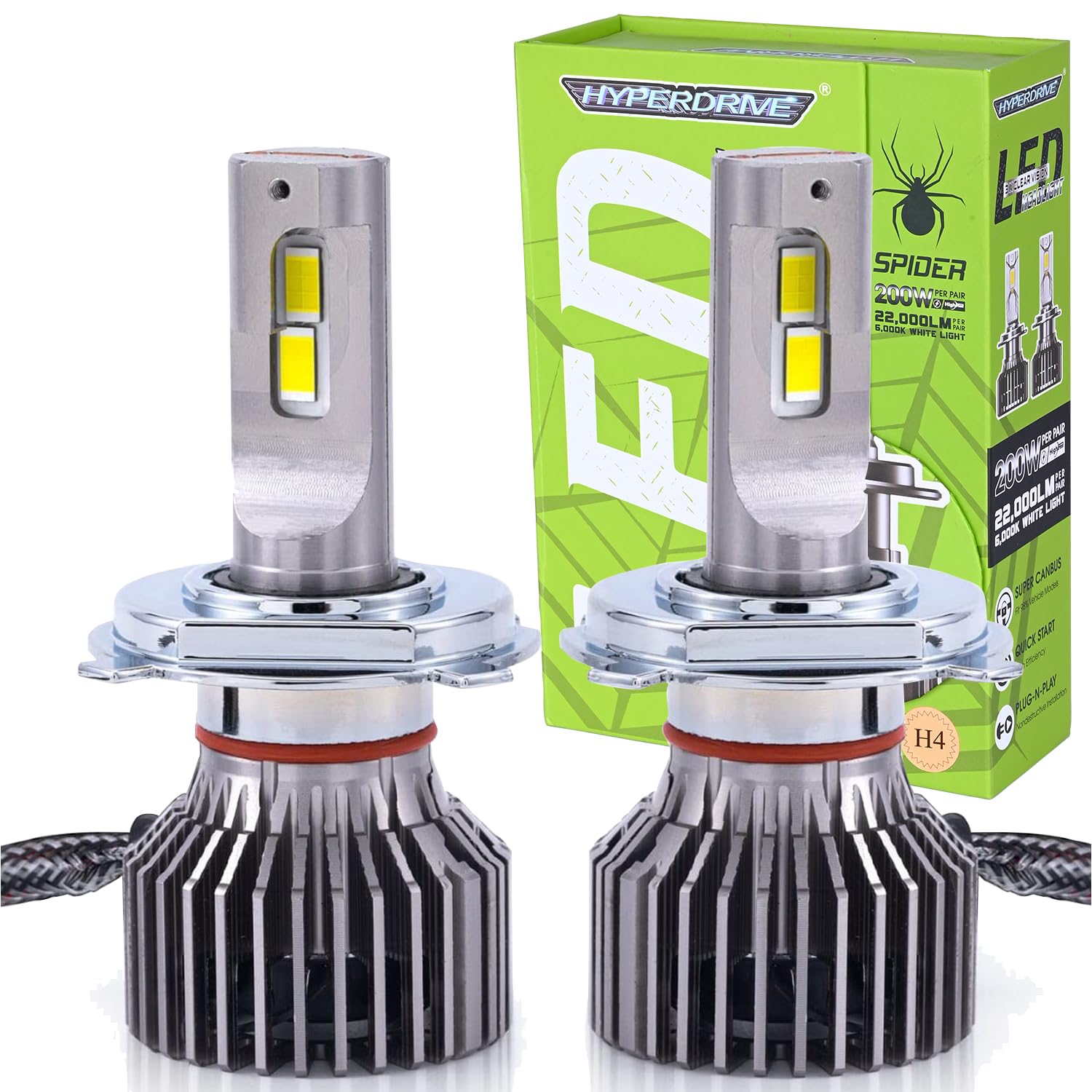 - AllExtreme Hyperdrive H4 / H19 LED Headlight 200W Conversion Kit 22000LM Car Driving Headlamp Bulb 6000K Super Bright Beam Fog Light Chip Fog Light for SUVs Trucks Sedans