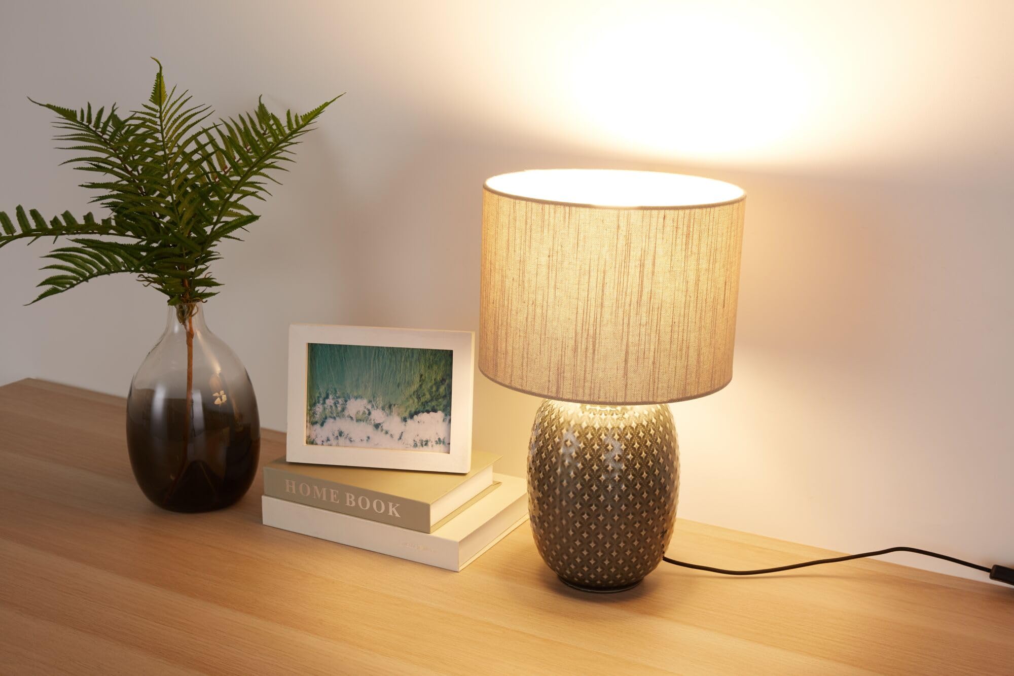 Pauleen 48153 Pretty Classy Tischleuchte Keramik Tischlampe mit Stoffschirm hell Beige max60W E27 Dunkelgrau/Beige 230V Keramik